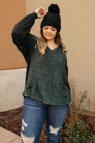 Ave Shops Tops A Cozy Hooded Top in Hunter Green