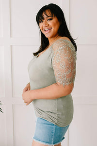 Ave Shops Tops A Little Bit of Lace Top In Sage