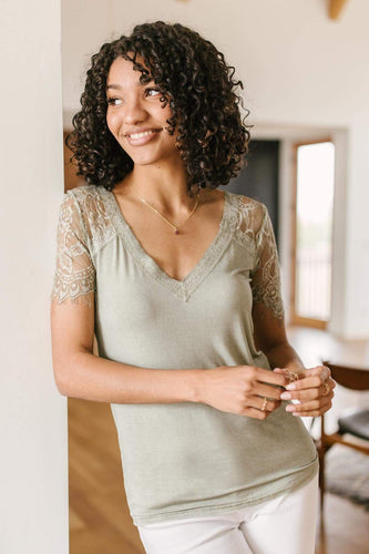 Ave Shops Tops A Little Bit of Lace Top In Sage