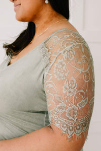 Ave Shops Tops A Little Bit of Lace Top In Sage