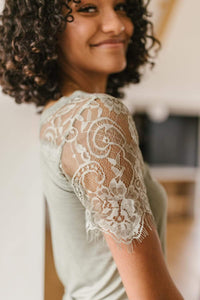 Ave Shops Tops A Little Bit of Lace Top In Sage